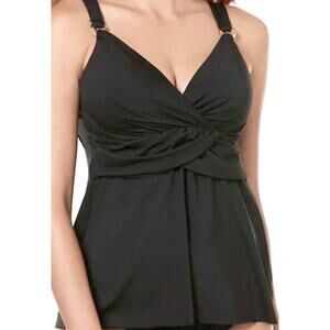 Miraclesuit Black Solid Plunge Tankini‎ Swimsuit Top Size 38D 6518614